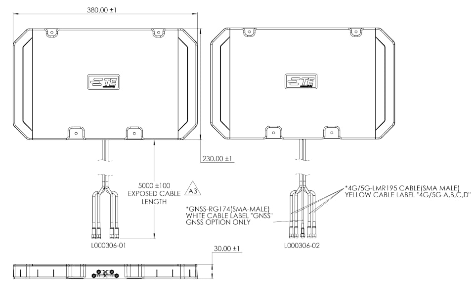 Mechanical Drawing - TE Connectivity RP40 lite Wireless Access Omnidirectional Antennas